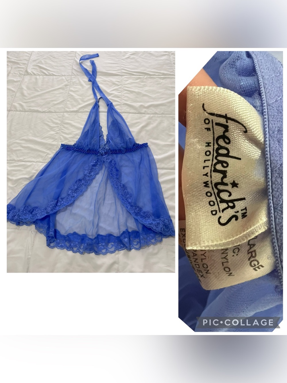 Frederick's of Hollywood Royal Blue Sheer Lace Halter Babydoll size xL